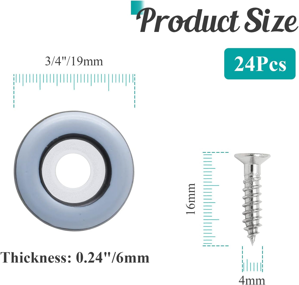 24pcs 3/4" (19mm) Screw on Furniture Sliders, Teflon Chair Leg Slides, Round Furniture Glides with