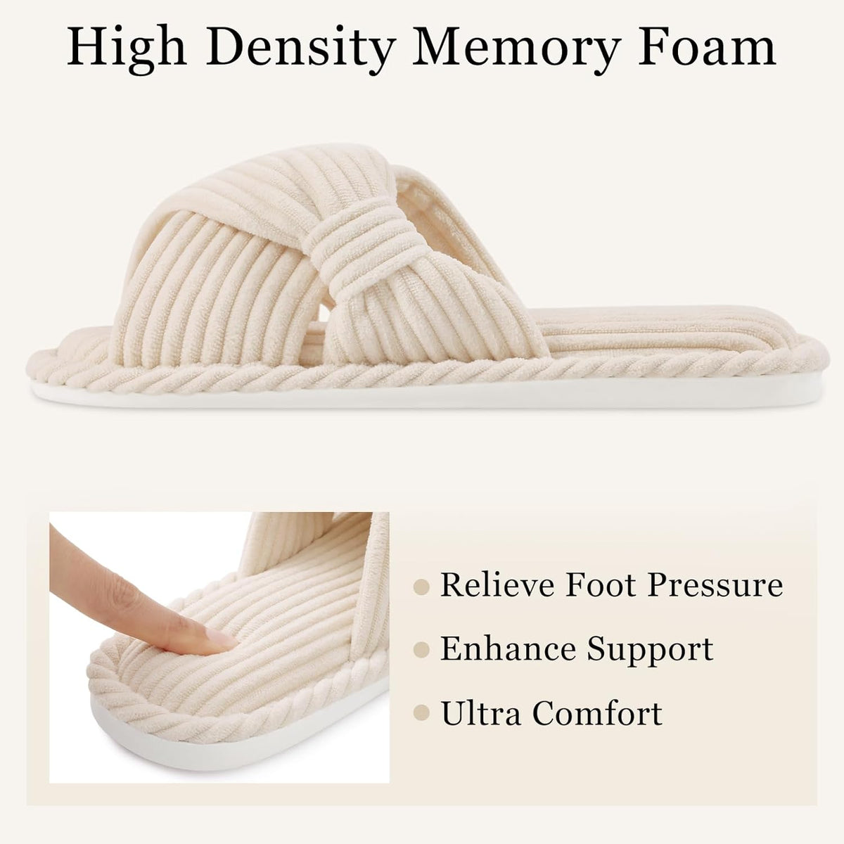 Evshine Summer House Slippers for Women Corduroy Cross Bow Indoor Slippers Open Toe Slip On Bedroom