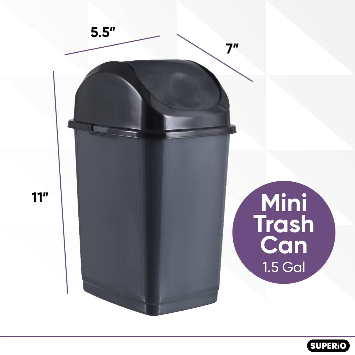 Superio Mini Desktop Trash Can with Swing Top Lid Portable Plastic Garbage Can for Countertop