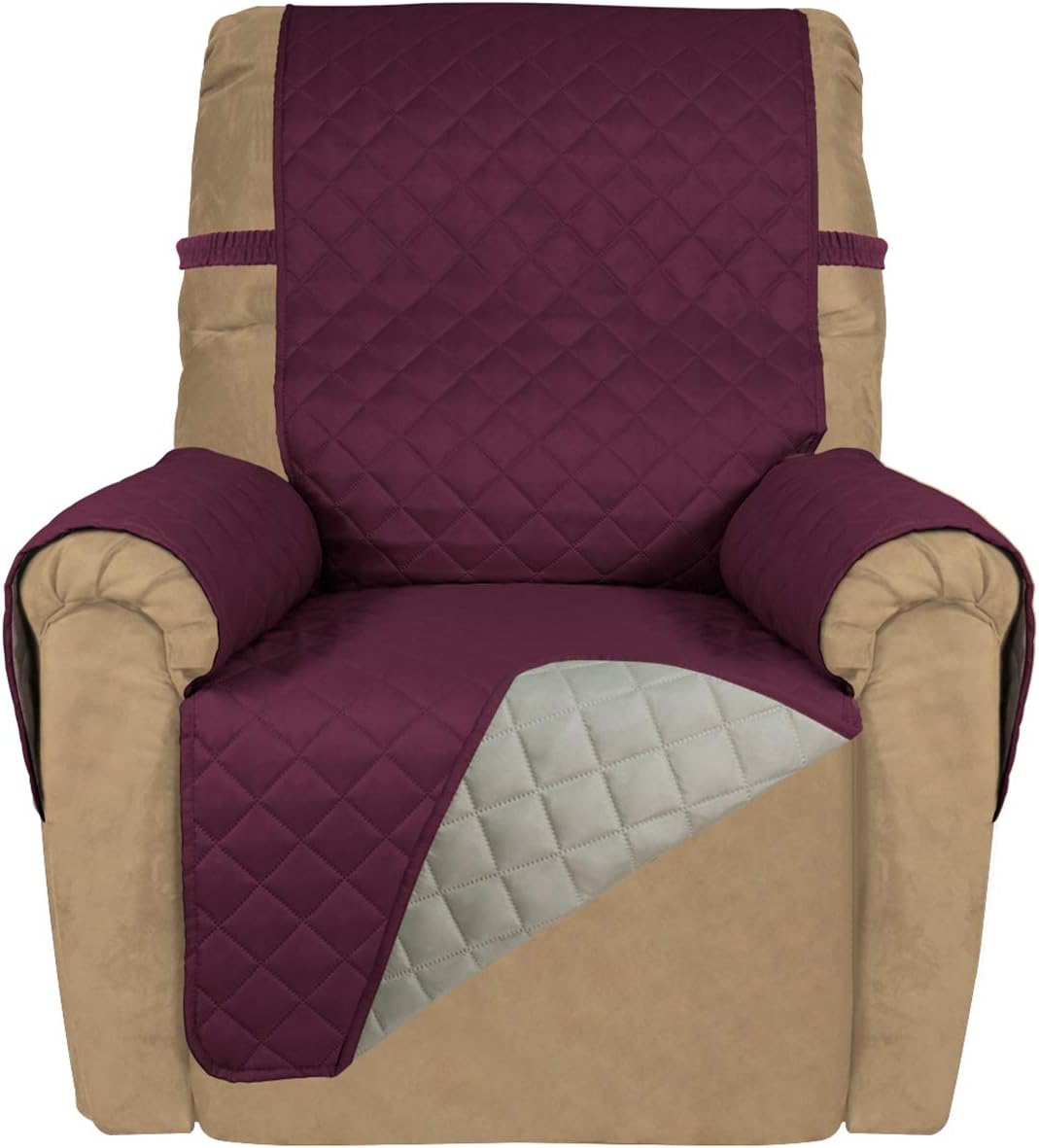 PureFit Reversible Quilted Recliner Sofa Cover, Water Resistant Slipcover Furniture Protector