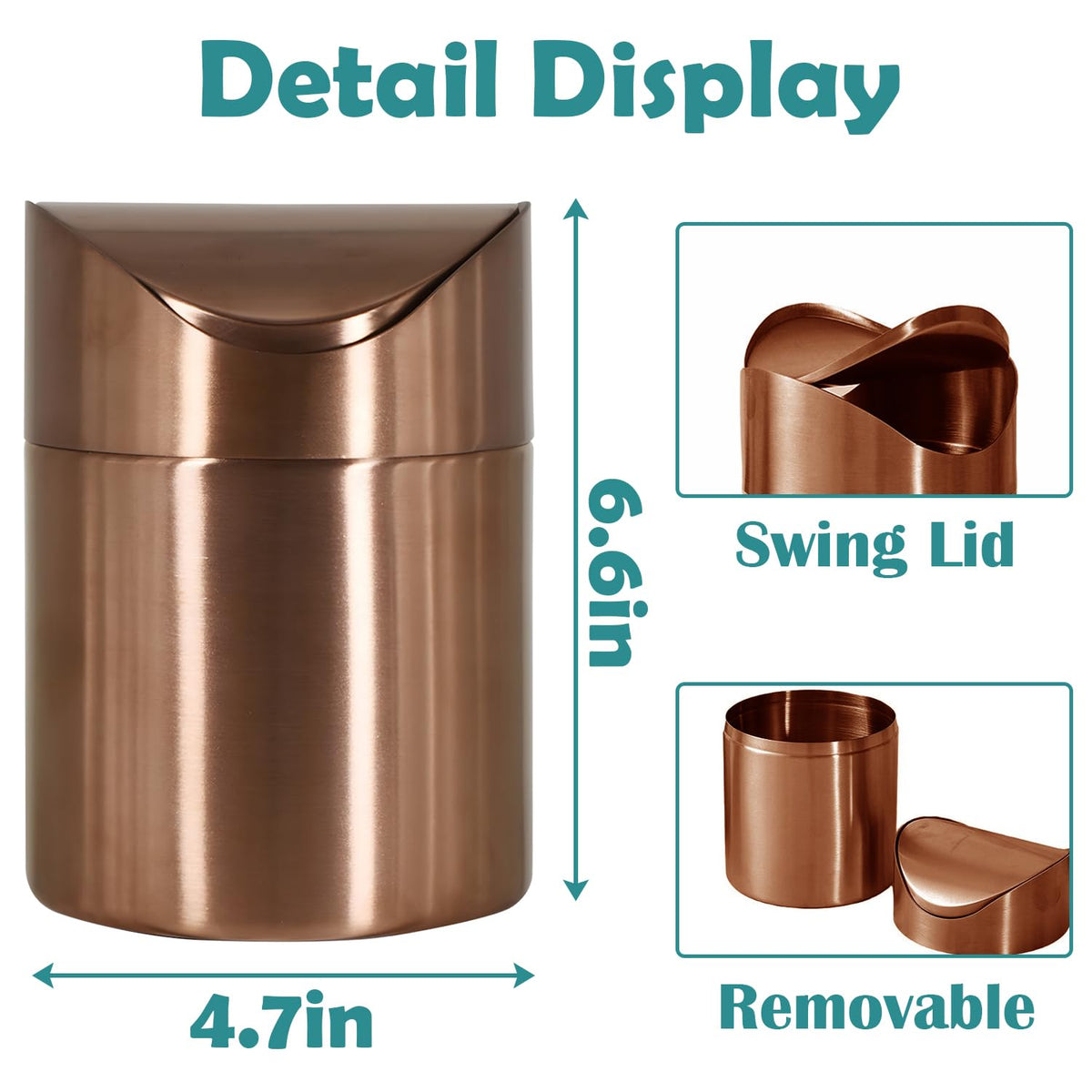 Mini Trash Can, Tiny Desktop Trash Bin with Swing Lid, Stainless Steel Bathroom Countertop Garbage