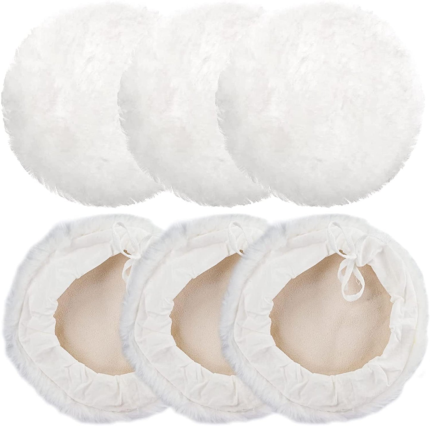 Linkstyle 6PCS 7 Inch Wool Buffing Pads Kit, Lambs Wool Polishing Bonnet Pads with Drawstring