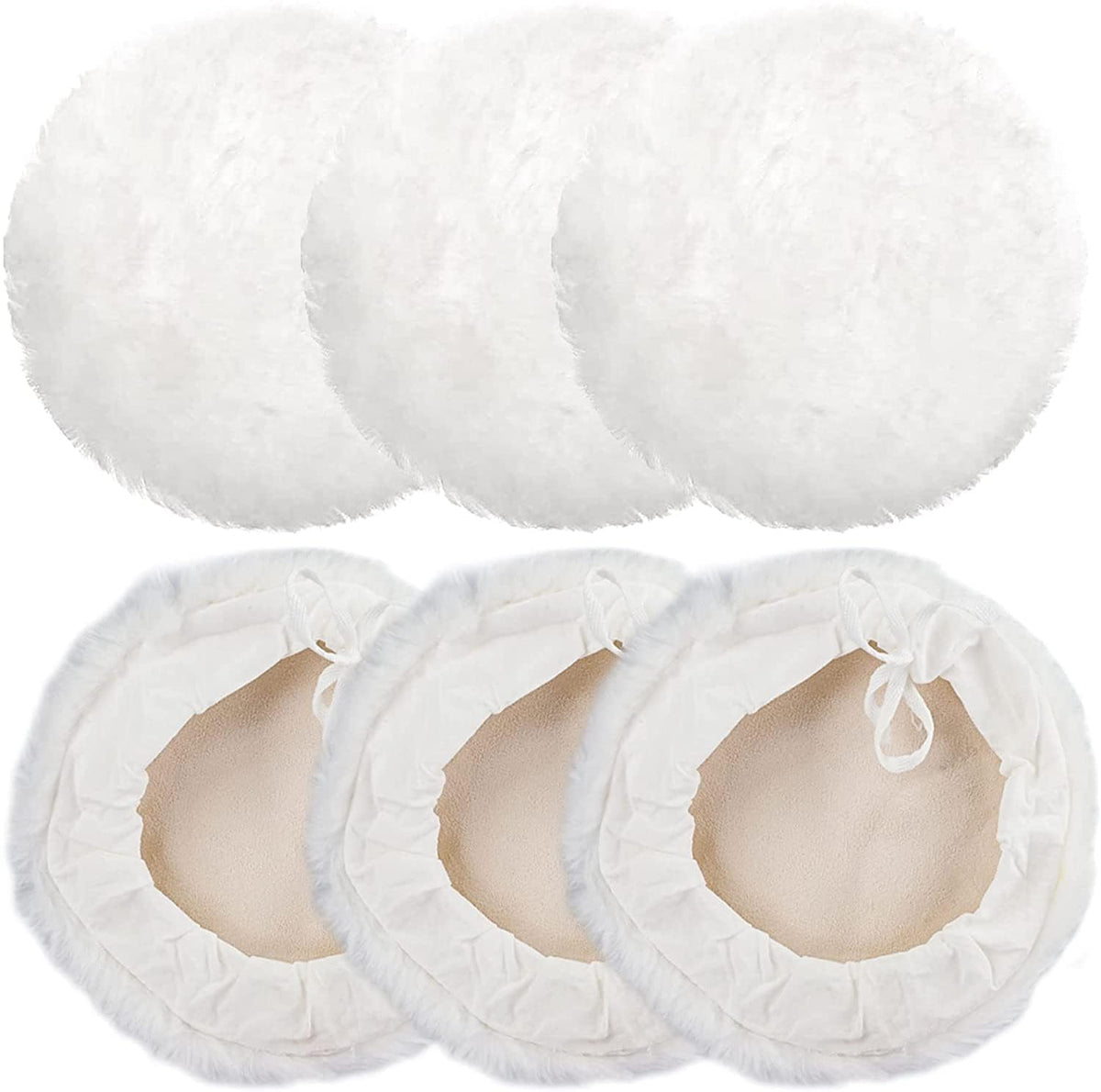Linkstyle 6PCS 7 Inch Wool Buffing Pads Kit, Lambs Wool Polishing Bonnet Pads with Drawstring