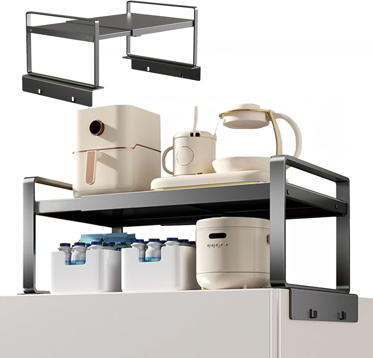 Adjustable Fridge Top Storage Rack,12.4"-23.62" Expandable Organizer Shelf,Refrigerator Storage