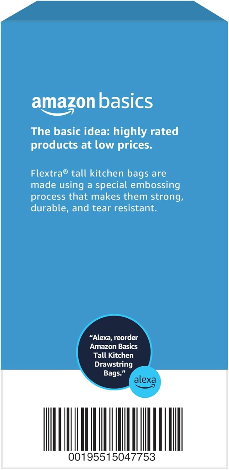 Amazon Basics 13 Gallon Flextra Strength Tall Kitchen Drawstring Trash Bags, Clean Fresh Scnet