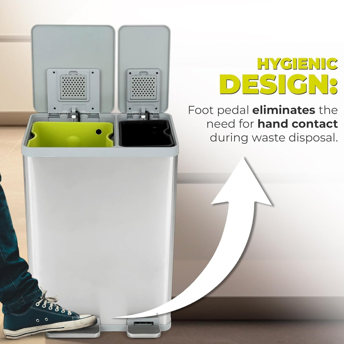 Simpli-Magic 60 Liter / 16 Gallon Rectangular Hands-Free Dual Compartment Recycling Kitchen Step