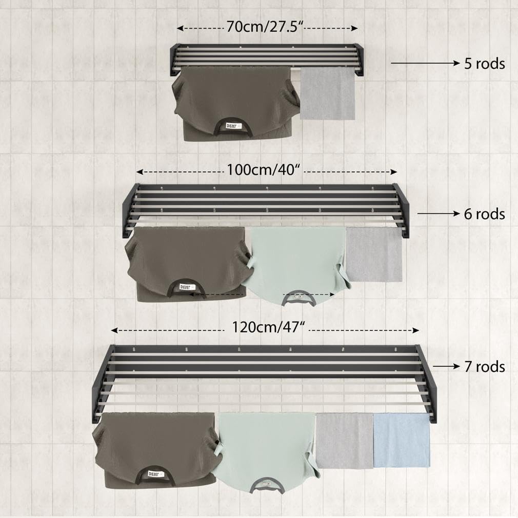 Step Up Laundry Drying Rack (Extra Large: 47 Inches, 12 Lbs), Wall Mounted, Retractable Clothes