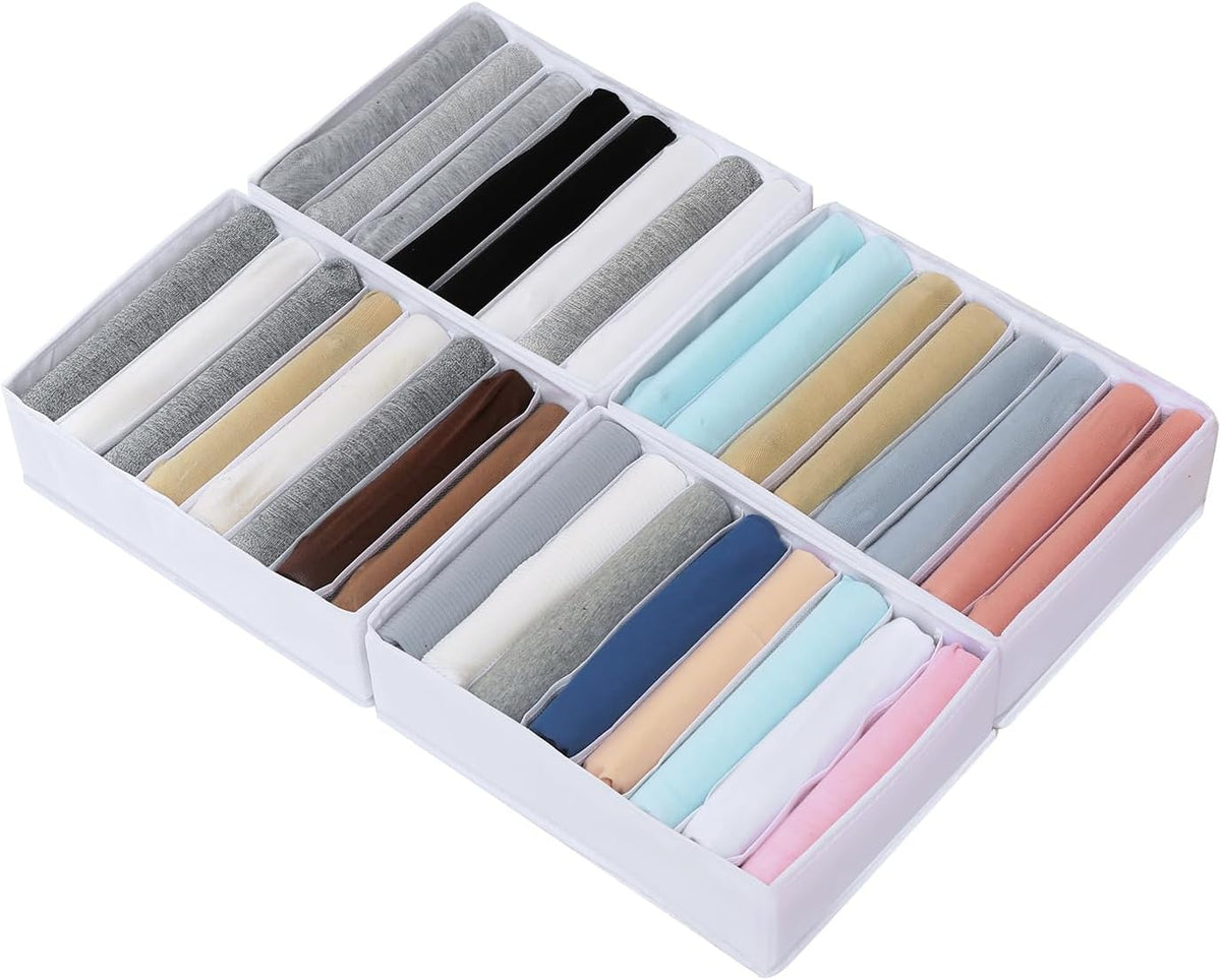 Qozary 4 Pack Drawer Organizers for Clothing, 8 Grids Foldable Closet Organizers and Storage Bins