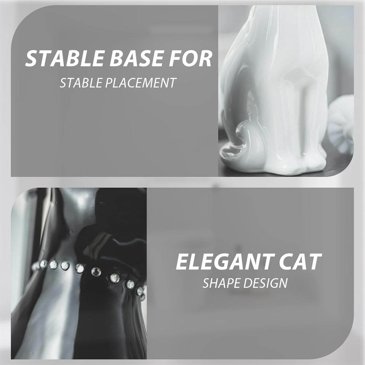 Comeon Ceramic Cat White/Black Toilet Brush and Holder Set, Plastic Handled Scrub Brush for