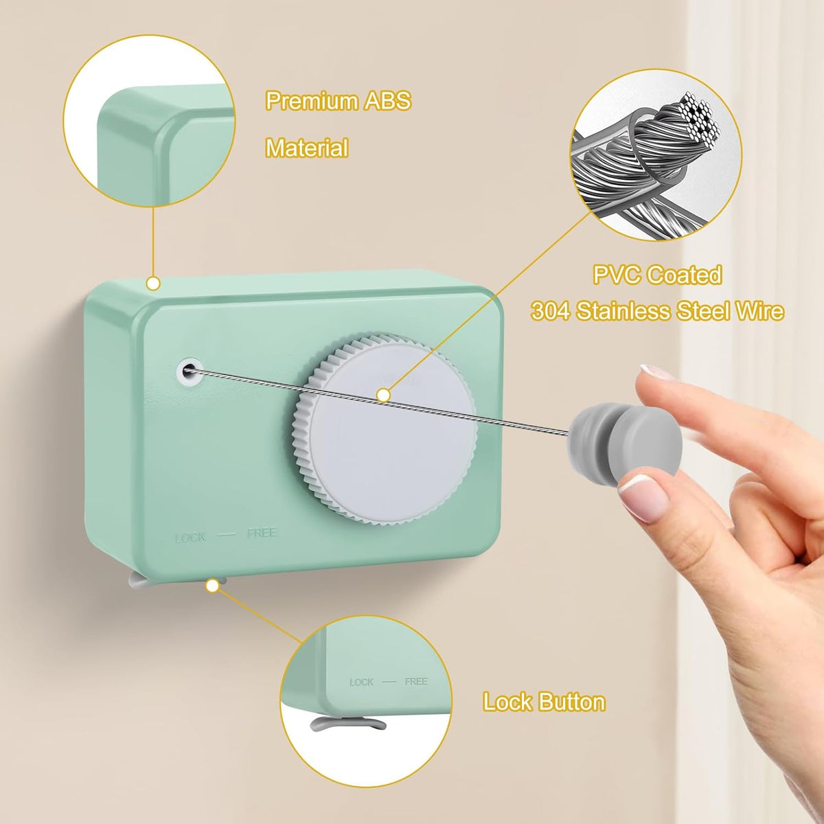 Retractable Clothesline Indoor/Outdoor, Anti-Sag for Drying Clothes Line Retracting Indoor/Outdoor