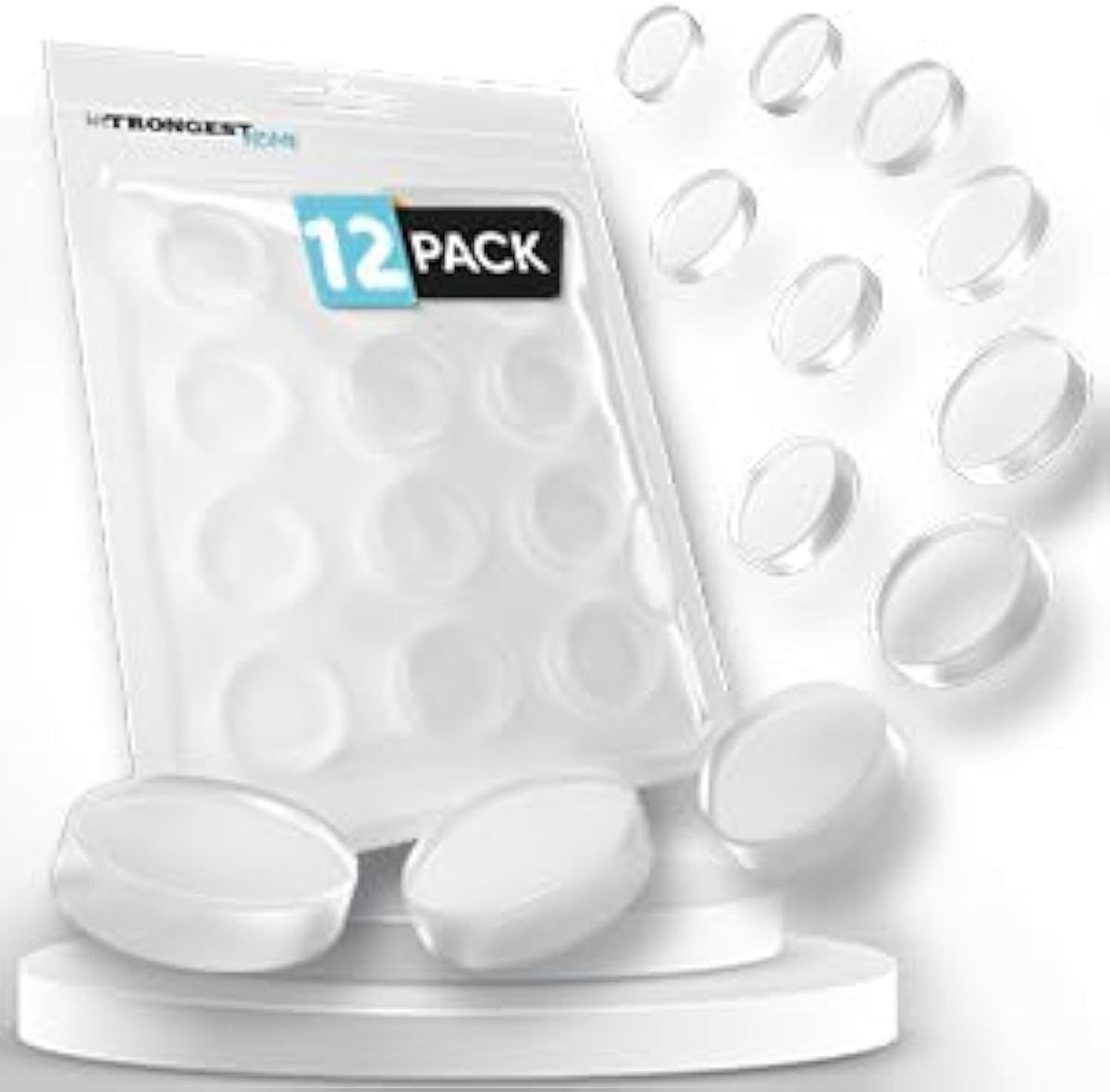 Strongest Wall Door Handle Stopper Set. 12 Pieces of Clear Rubber Door Knob, Round Wall Shield