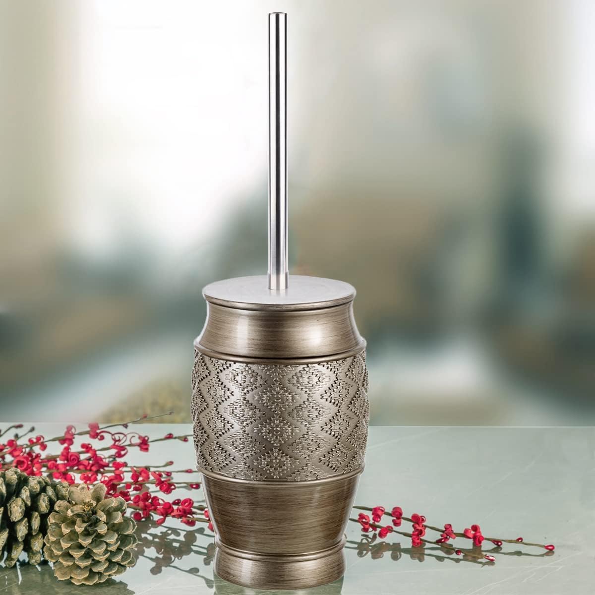 Creative Scents Dublin Silver Toilet Brush Set - Toilet Bowl Cleaner Brush and Holder - Decorative