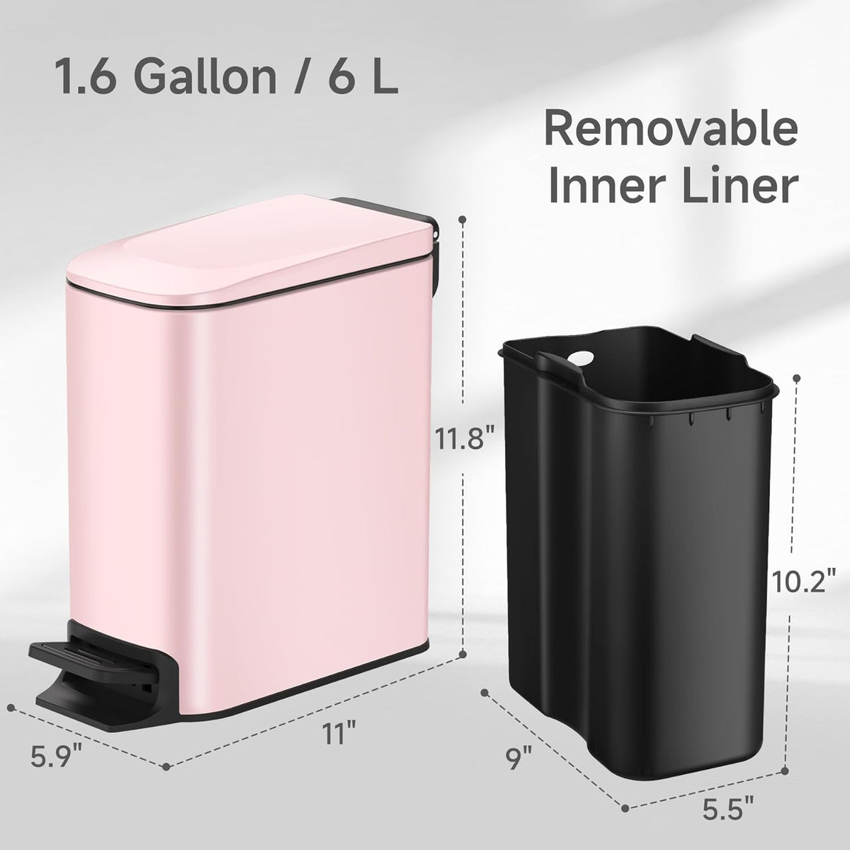 TIPGO Slim Bathroom Trash Can with Lid Soft Close, 6 Liter / 1.6 Gallon Stainless Steel Garbage