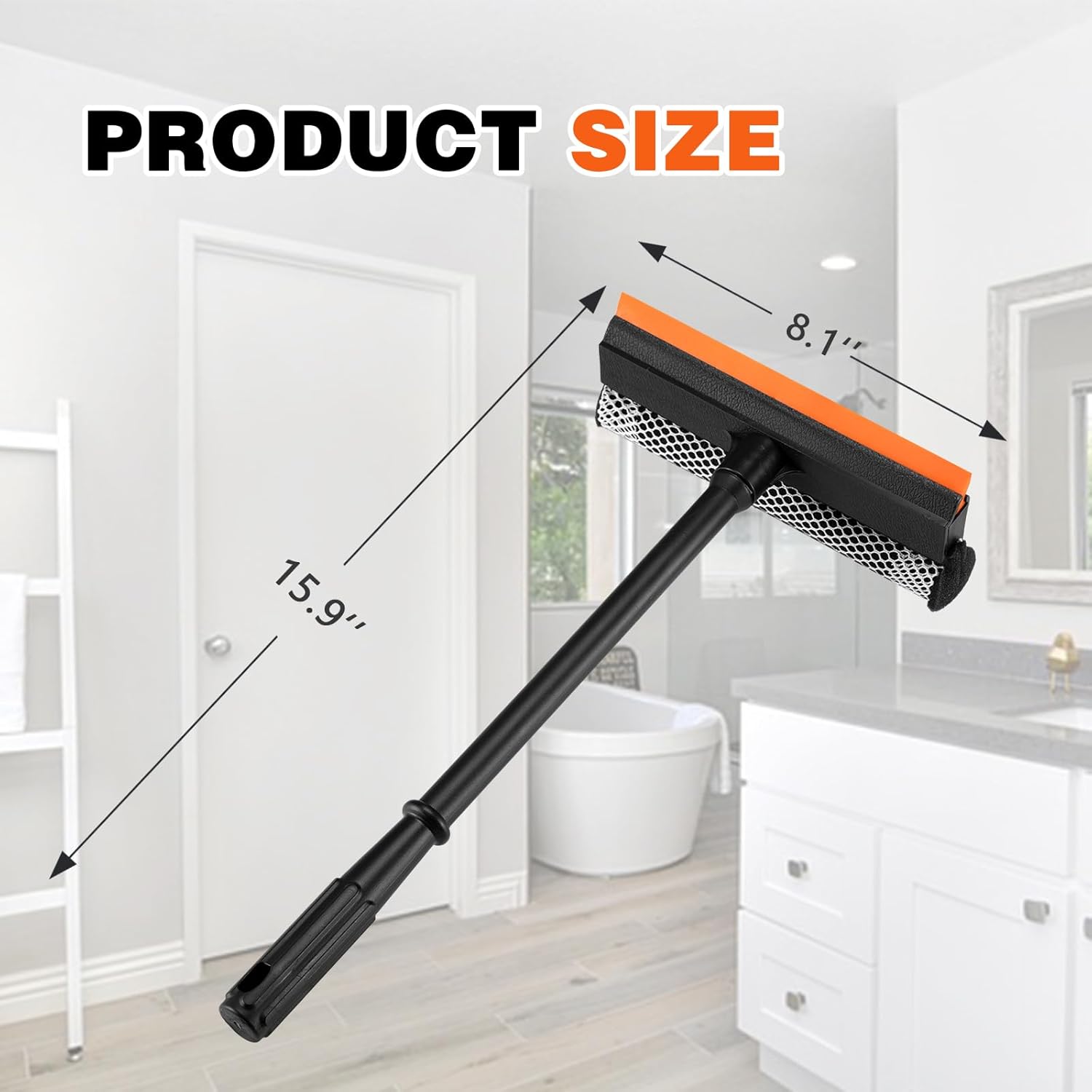 2 in1 Window Squeegee for Car, Window Cleaner with 16inch Long Handle,Sponge Car Window Squeegee