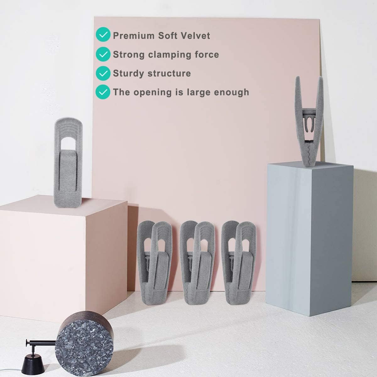 Grey Velvet Clips for Velvet Hangers - 20 PCS Gray Non Slip Velvet Hanger Clip, Pants Hanger Velvet