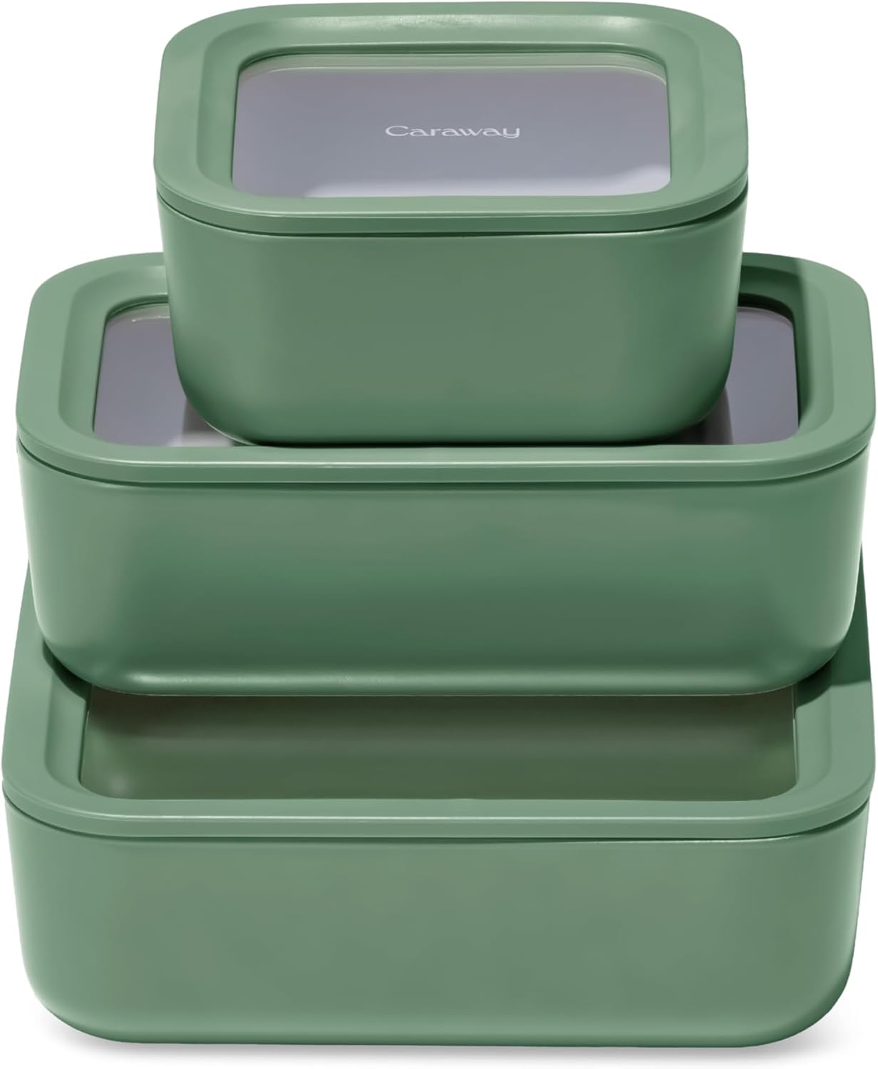 Caraway 3pc Glass Food Storage Set – 10 Cup, 6.6 Cup, & 4.4 Cup Food Containers - Ceramic Coated