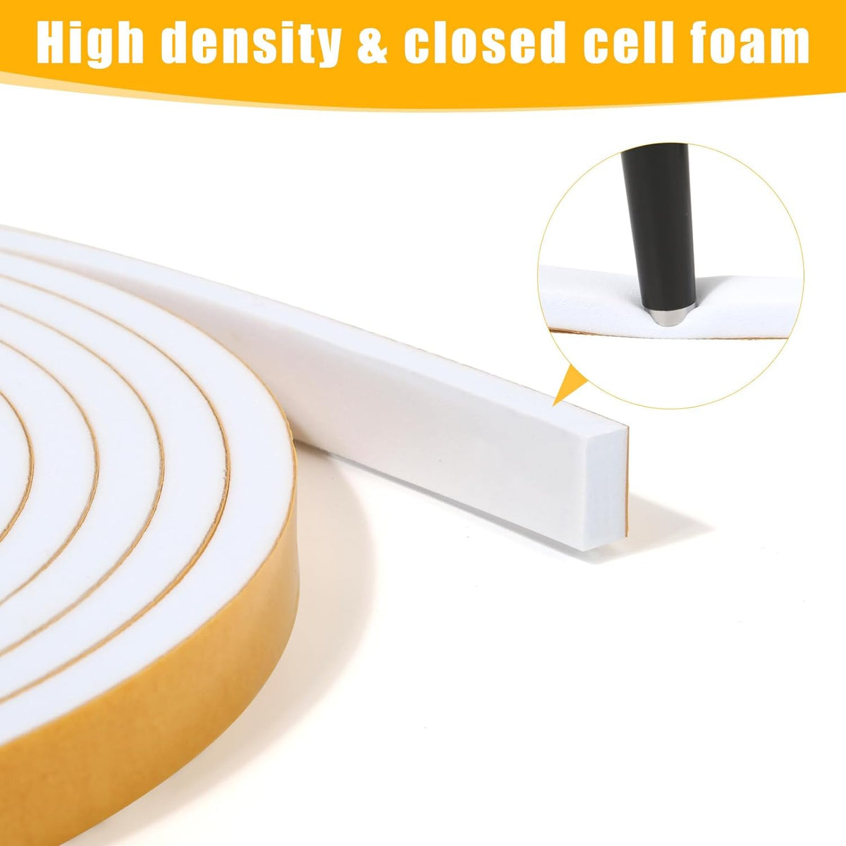 32Feet Weather Stripping Seal (1 Inch X 1/16 Inch) for Door Window, High Density Foam Tape