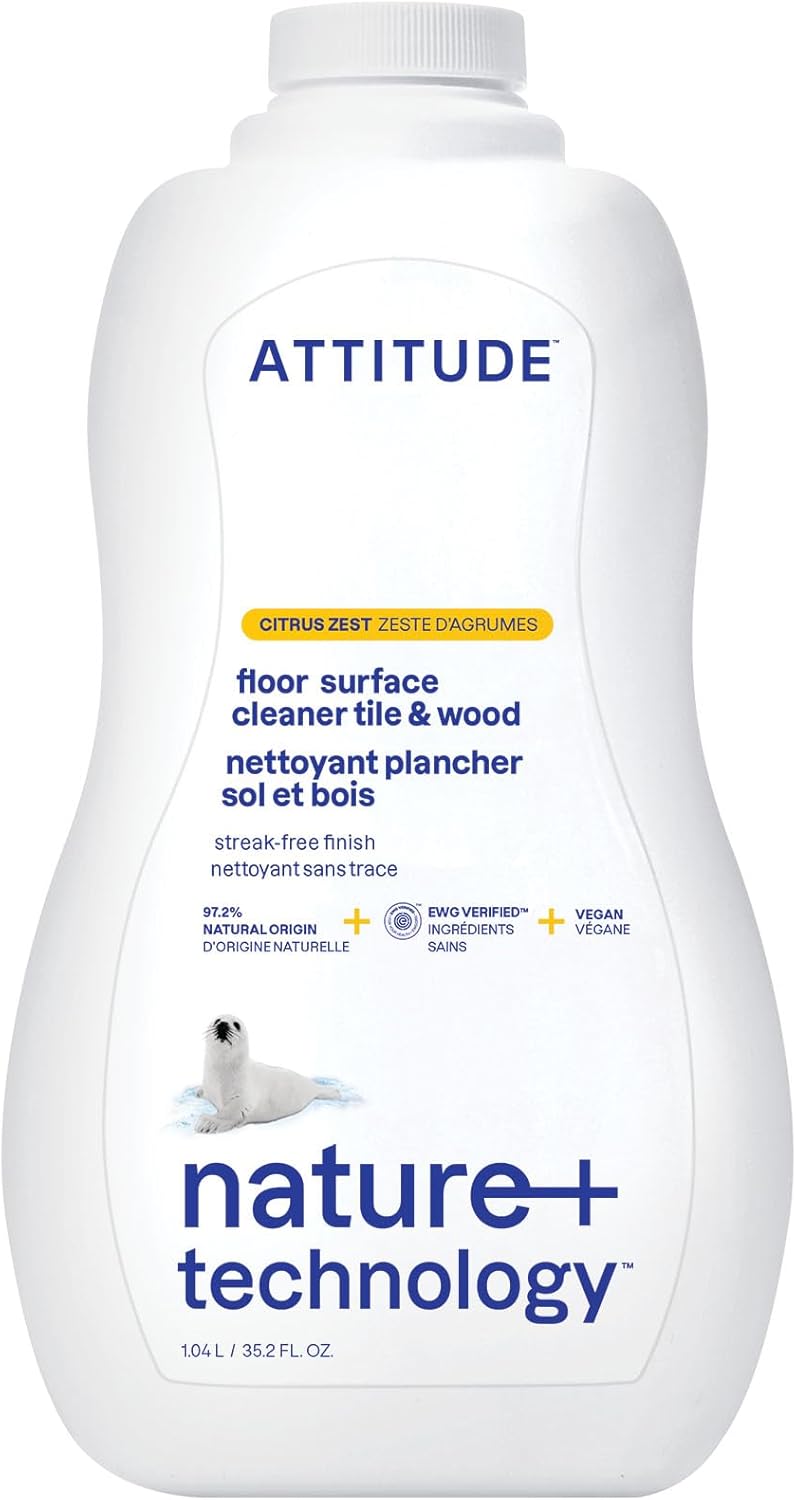 ATTITUDE Floor Cleaner, EWG Verified, Streak-Free, Vegan & Plant-Based for Tile, Wood & Laminate