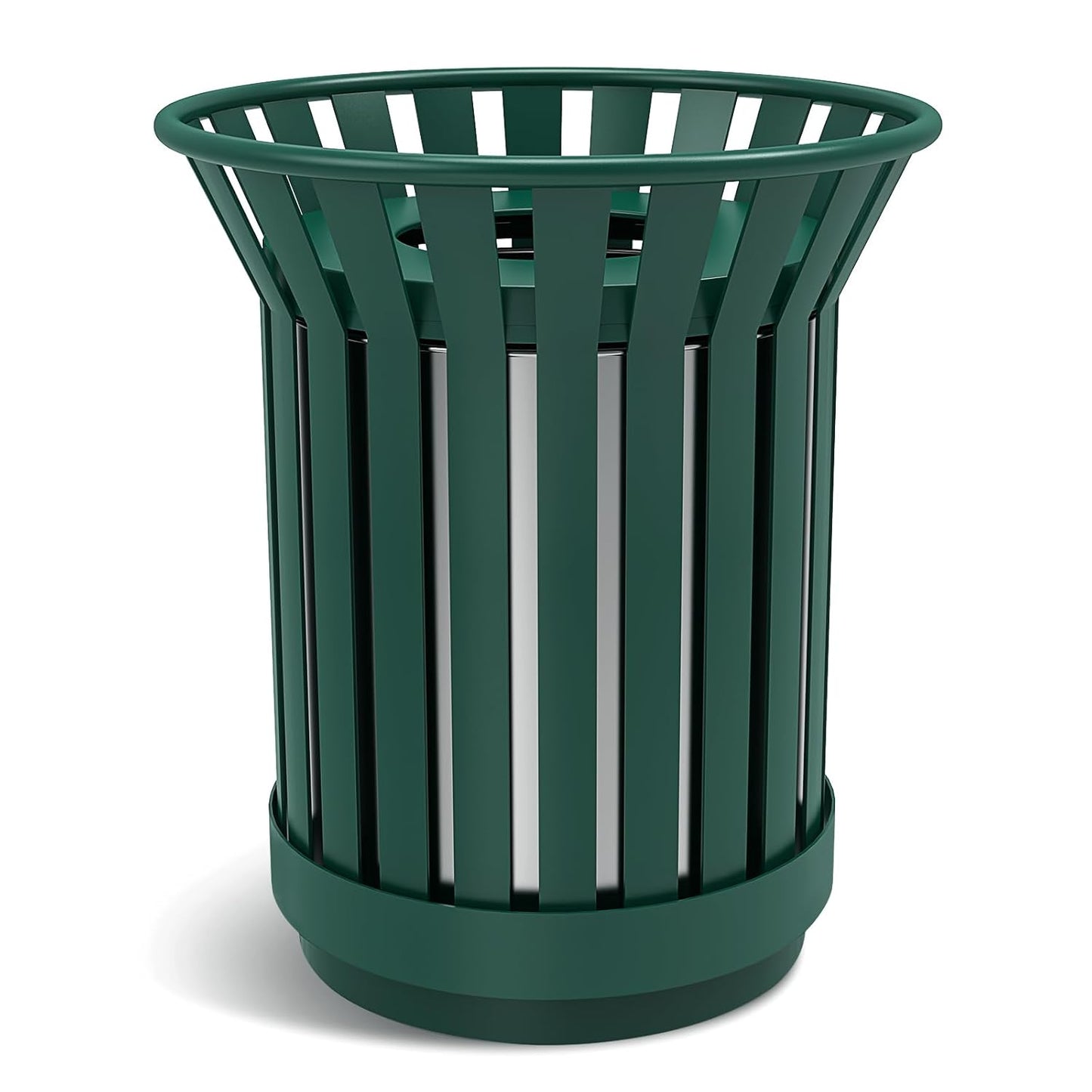 27.6IN Round Large Outdoor Trash Can, Heavy Duty Metal Slatted Garbage Can Outdoor, All Weather