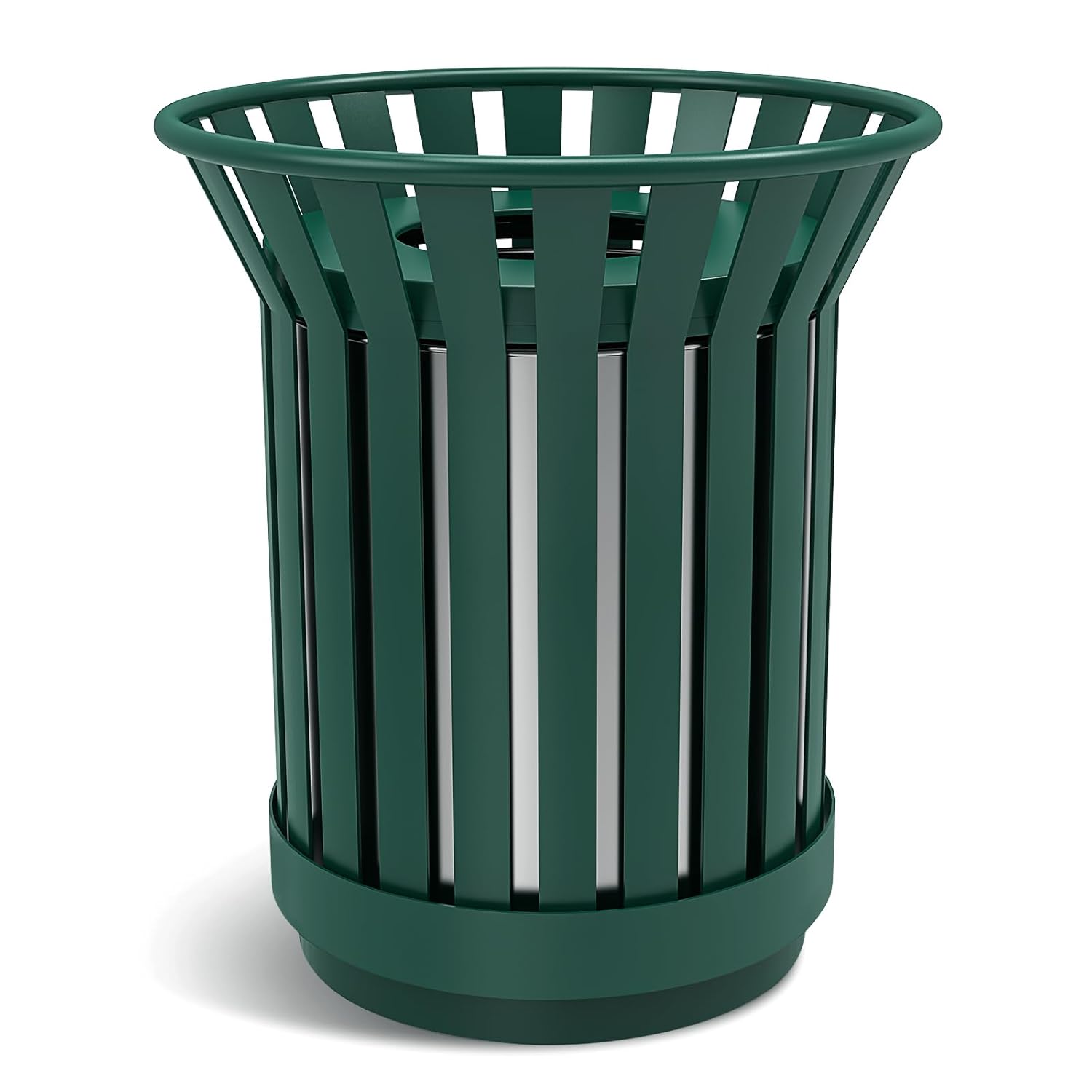 27.6IN Round Large Outdoor Trash Can, Heavy Duty Metal Slatted Garbage Can Outdoor, All Weather