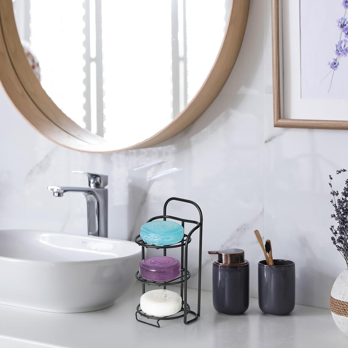 3-Tier Shower Soap Shampoo Bar Holder, Self Adhesive & Freestanding Draining Bathroom Soap Dish