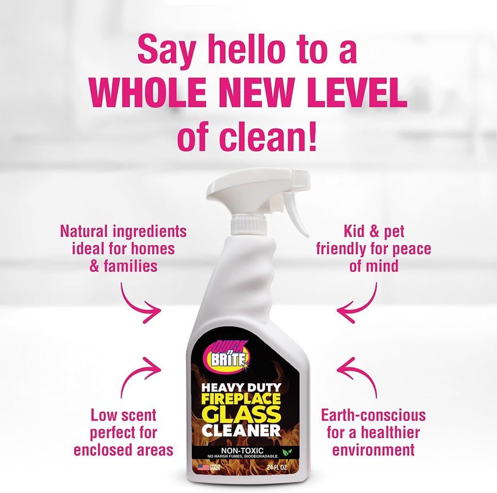 Quick N Brite Fireplace Glass Cleaner 24oz, Nonabrasive Cleaning Spray for Fireplace Glass, Oven