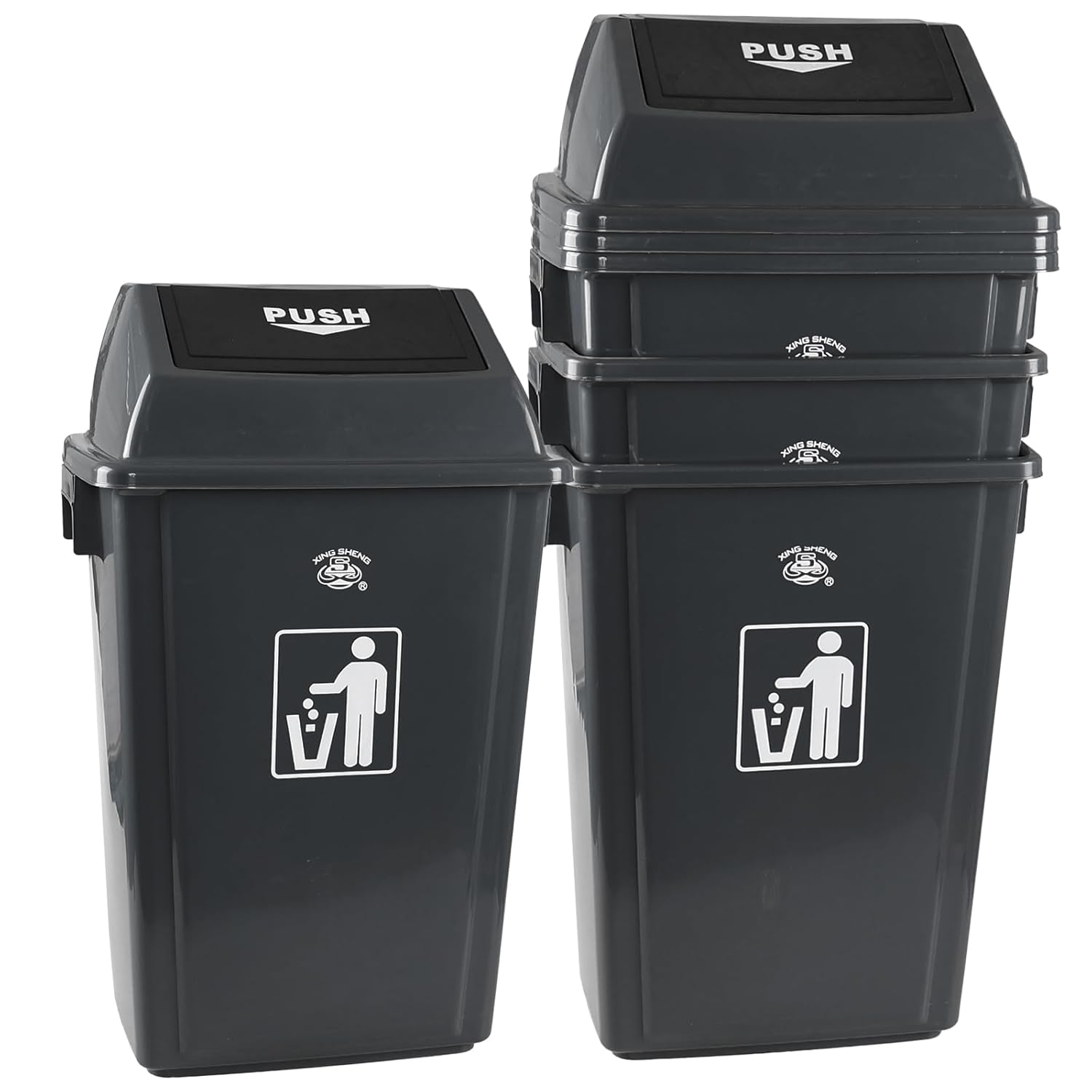 18 Gallon Grey Commercial Trash Can with Swing Lid, Garbage Can for Outdoor Office Restaurant