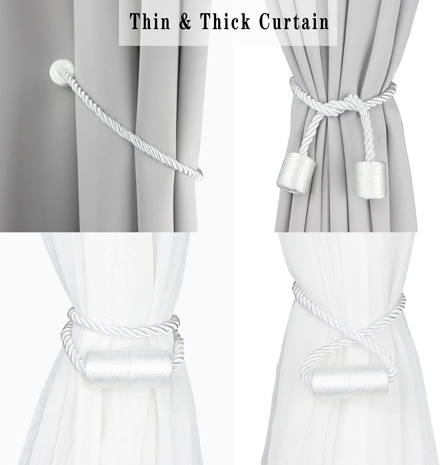 6 Pack White Strong Magnetic Curtain Tiebacks Outdoor Elegant Decorative Tie Backs Modern Rope
