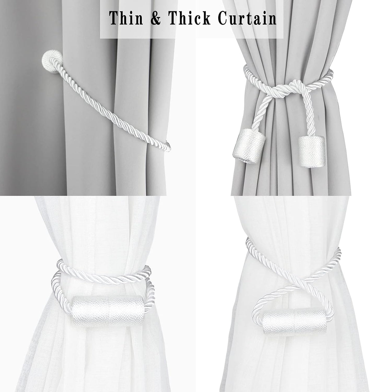 6 Pack White Strong Magnetic Curtain Tiebacks Outdoor Elegant Decorative Tie Backs Modern Rope