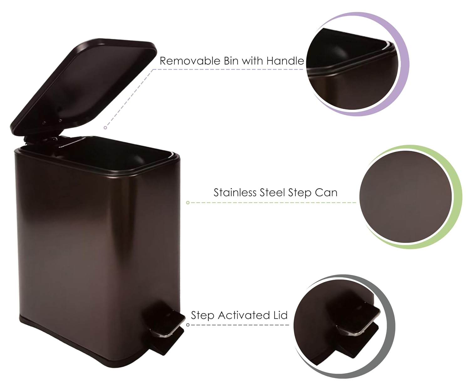 Stainless Steel Small Trash Can with Lid & Step Pedal - 6 Liters/1.6 Gallon Soft Close Garbage Can