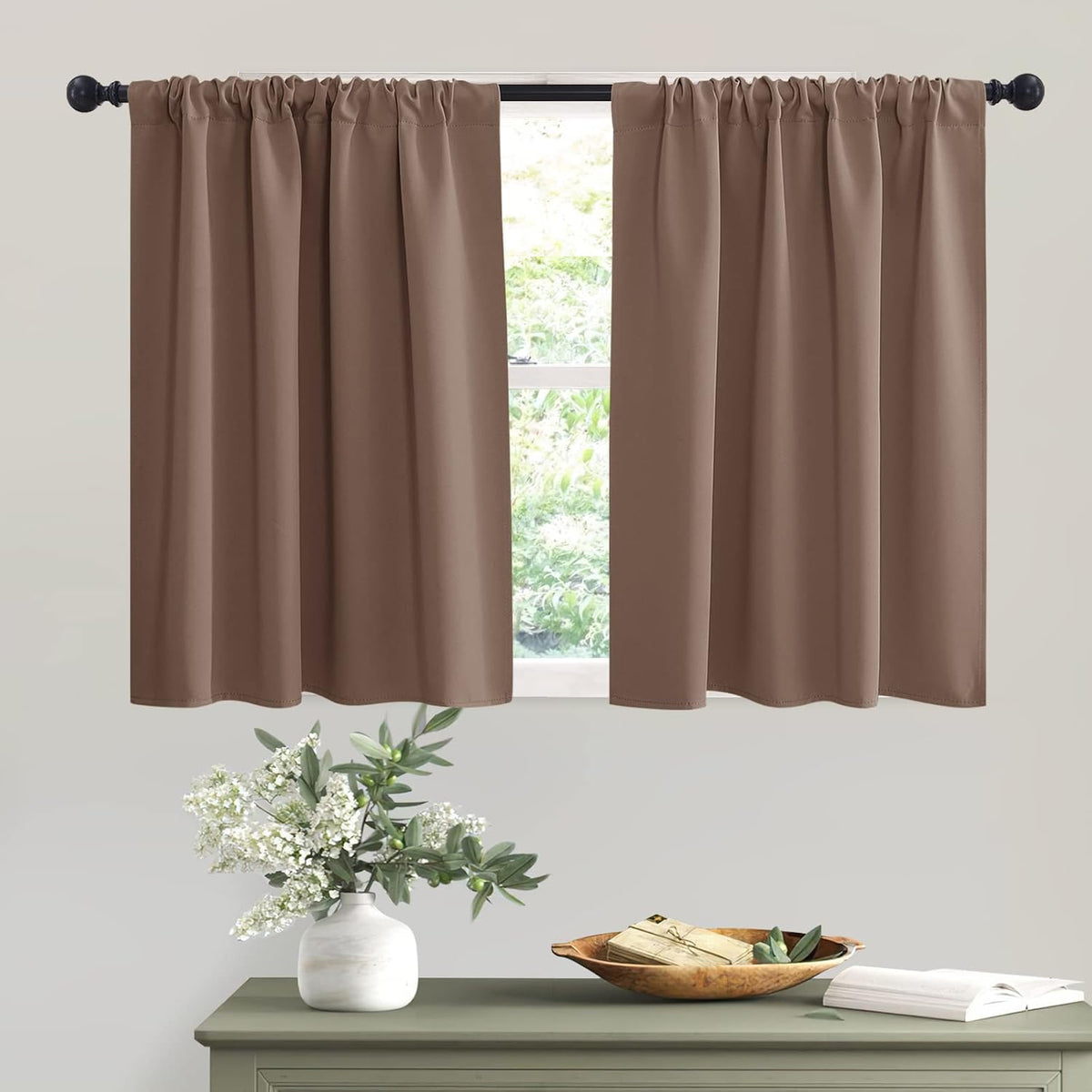 RYB HOME Small Window Curtains - Half Window Decor Blackout Shades for Living Room, Short Curtains