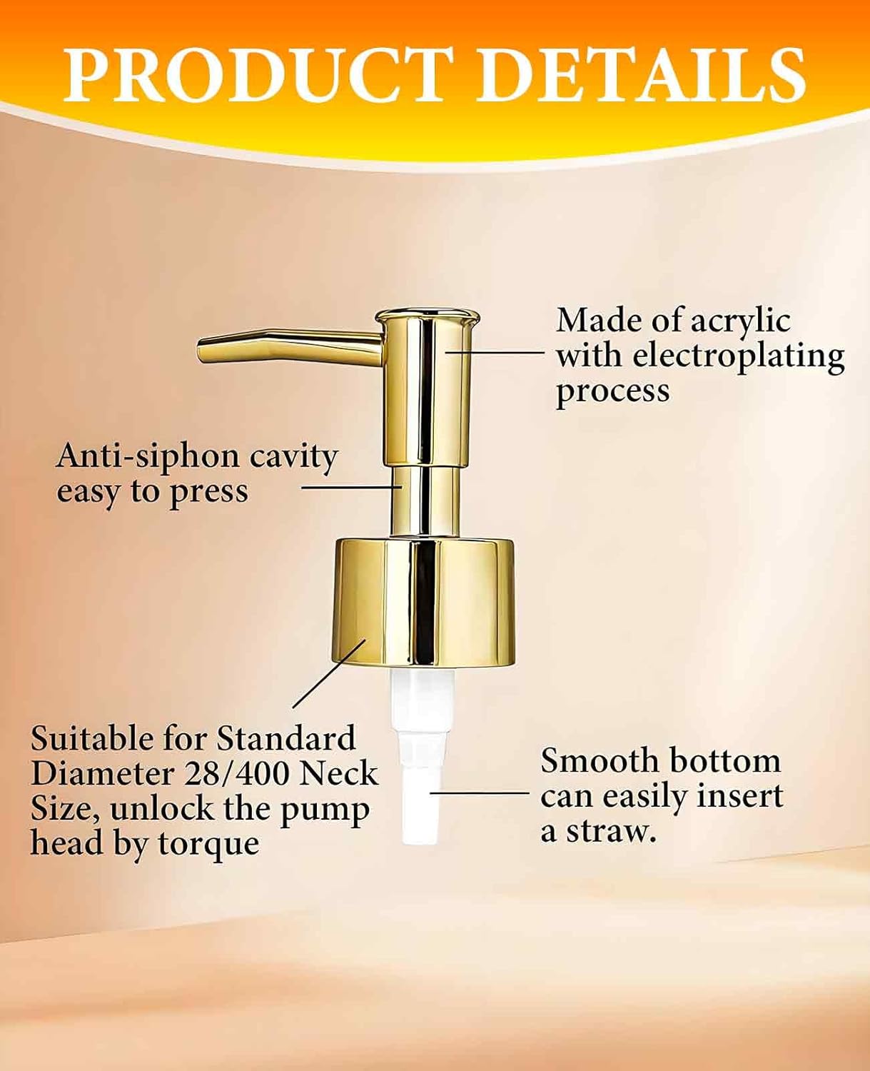 6 Pack Gold Soap Dispenser Pump, Top Replacement for Lotion & Regular Glass Bottles (Standard