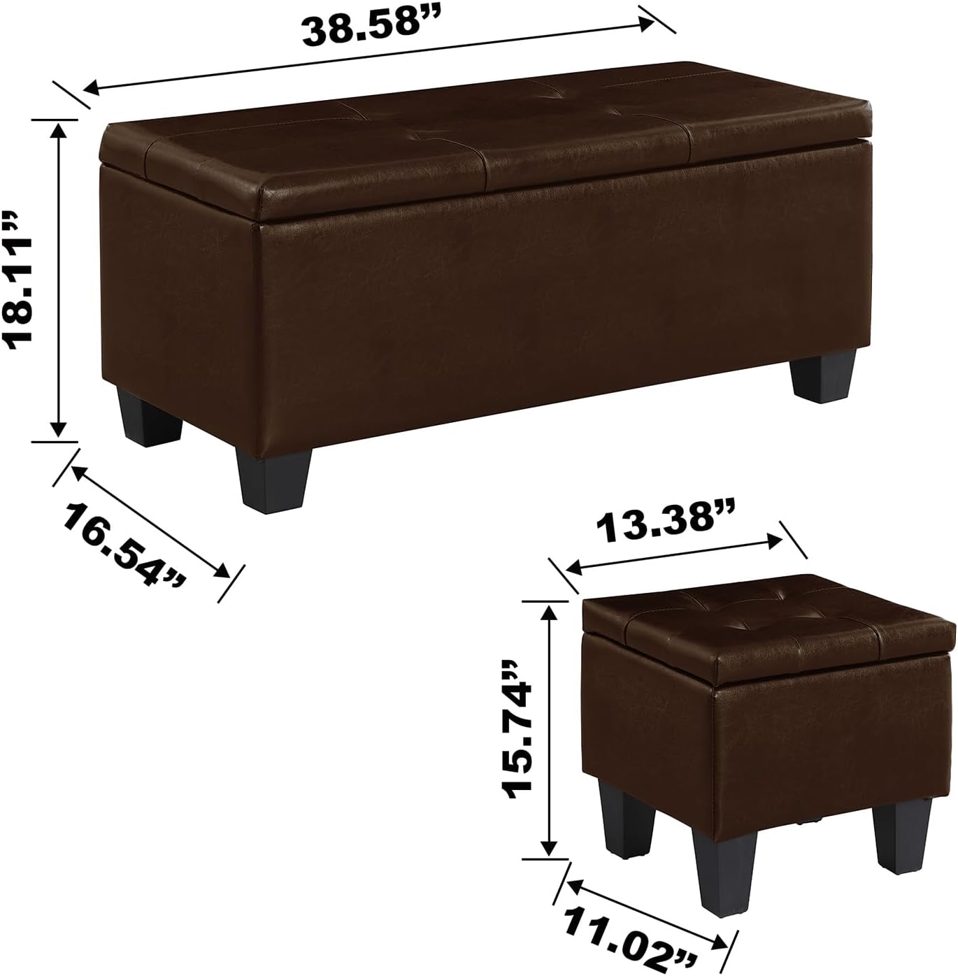 Ottoman with Storage Set of 3, 38'' Button Tufted Storage Ottoman with 2 Stools, Easy Open & Close