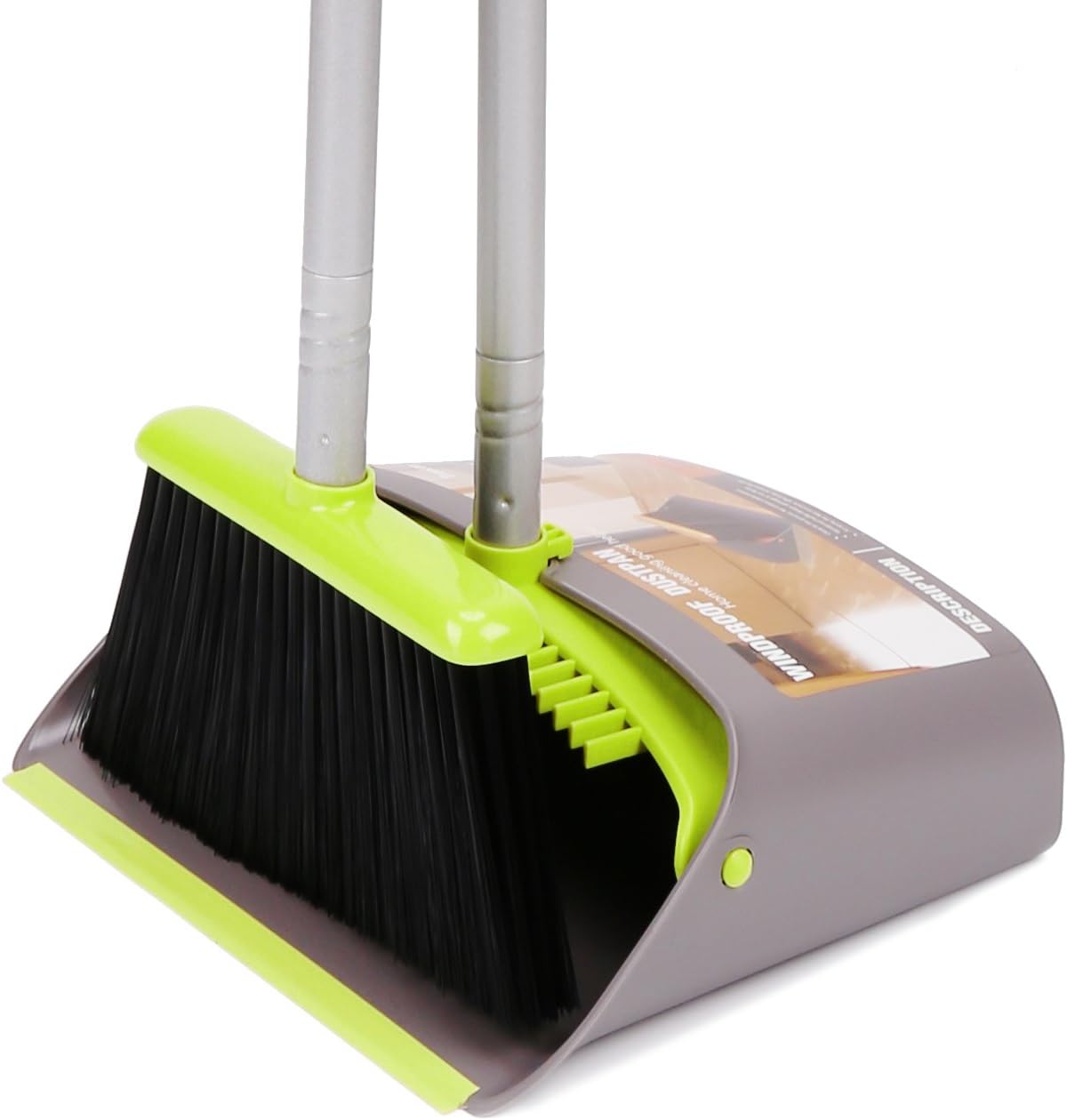 TreeLen Broom and Dustpan Set, TreeLen Broom with Dust Pan with Long Handle Combo Set for Office