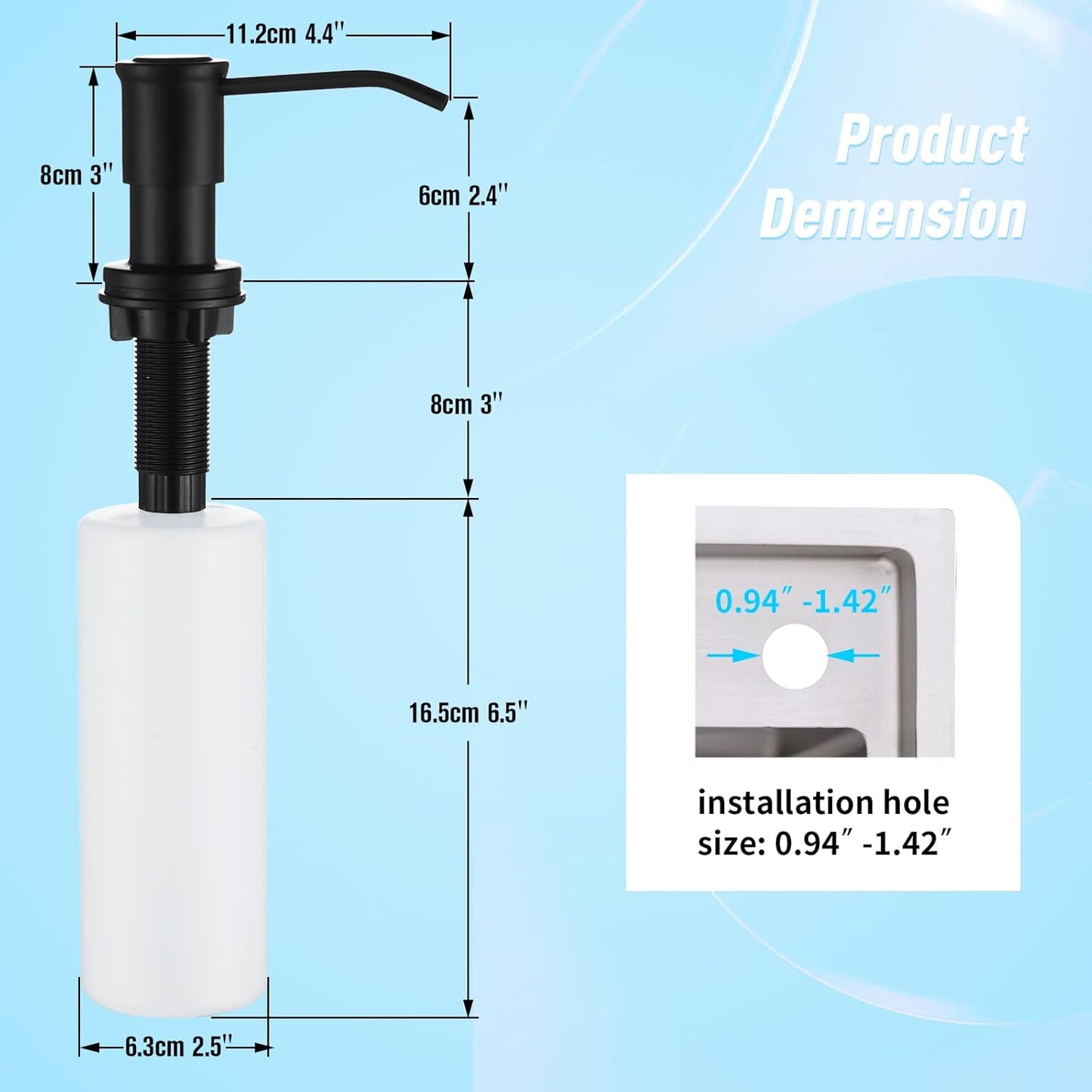 CREA Kitchen Soap Dispenser Countertop Soap Dispenserfor Kitchen Sink Black Built in Sink Soap