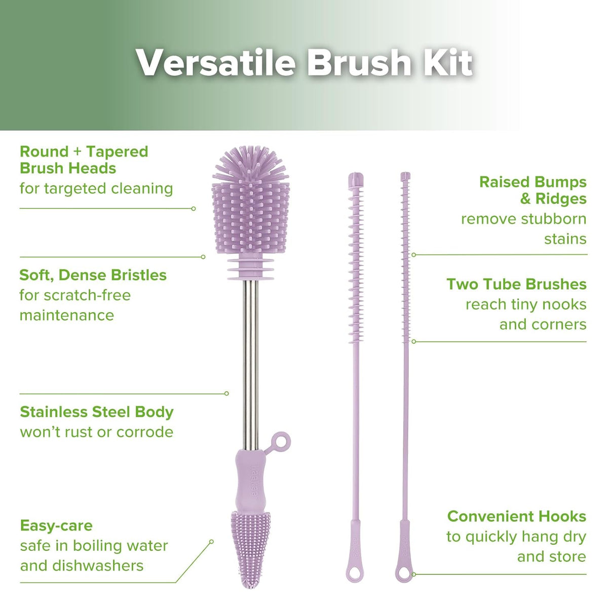 haakaa Silicone Cleaning Brush Kit - Baby Bottle Brush Cleaner for Breast Pump,Nipple,Breast Milk