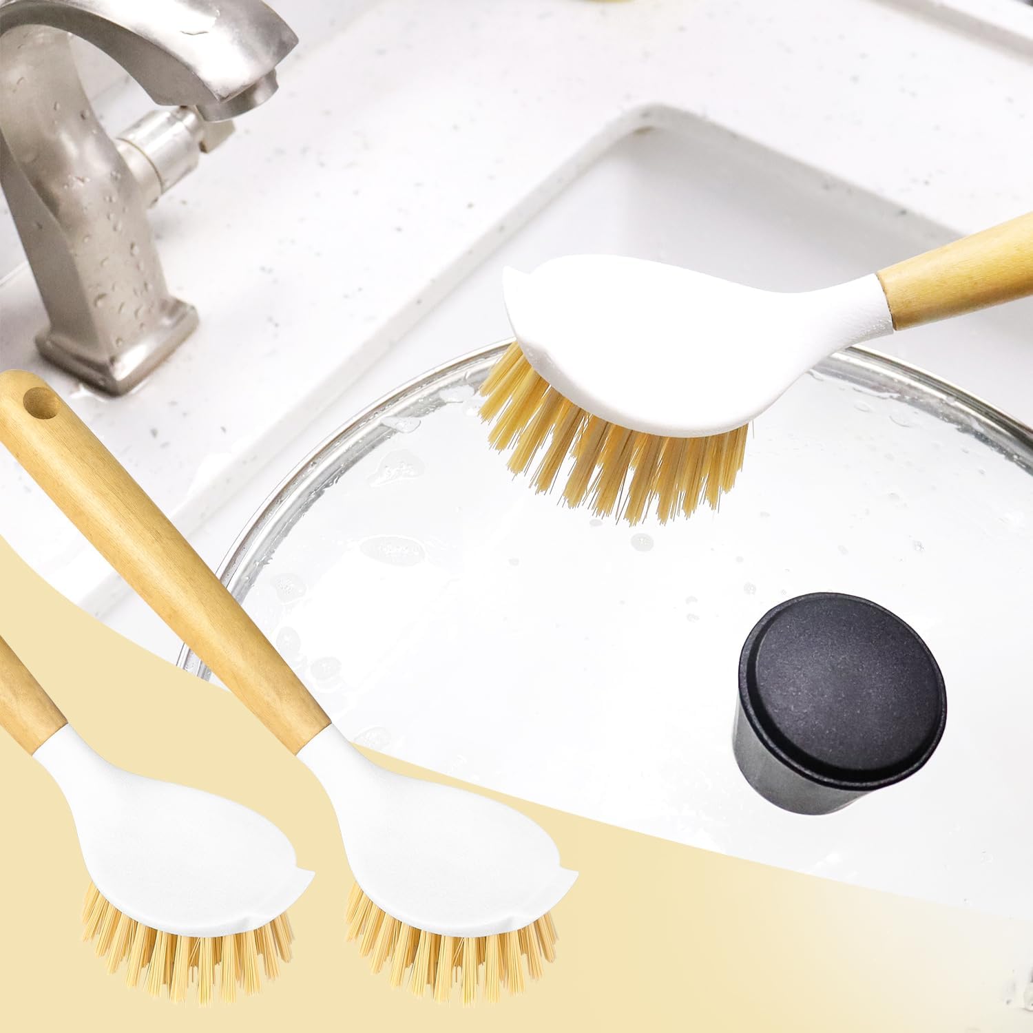 2 Pack Kitchen Scrub Brushes for Cleaning Dish Brush with Handle for Pans, Pots, Kitchen Sink