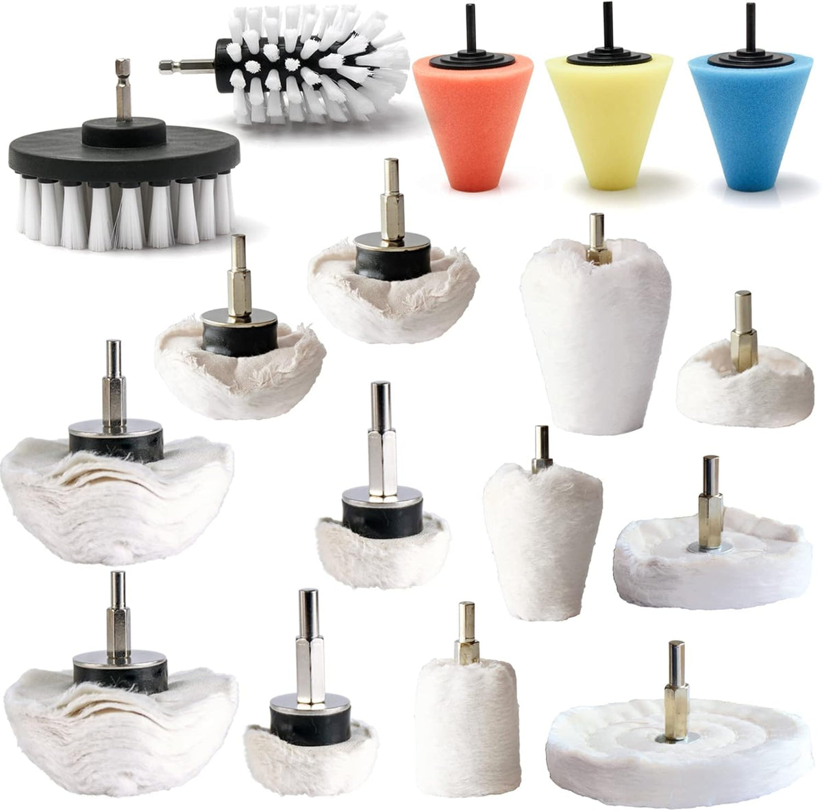 Polishing Pad Buffing Wheel Kit 17 Pack, for Drill for Metal Aluminum Stainless Steel Chrome Wood