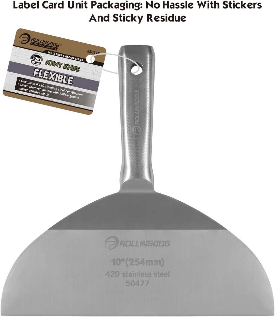 ROLLINGDOG 10 inch Putty Knife - 420 Stainless Steel One Piece Drywall Joint Knife Mirror Polished