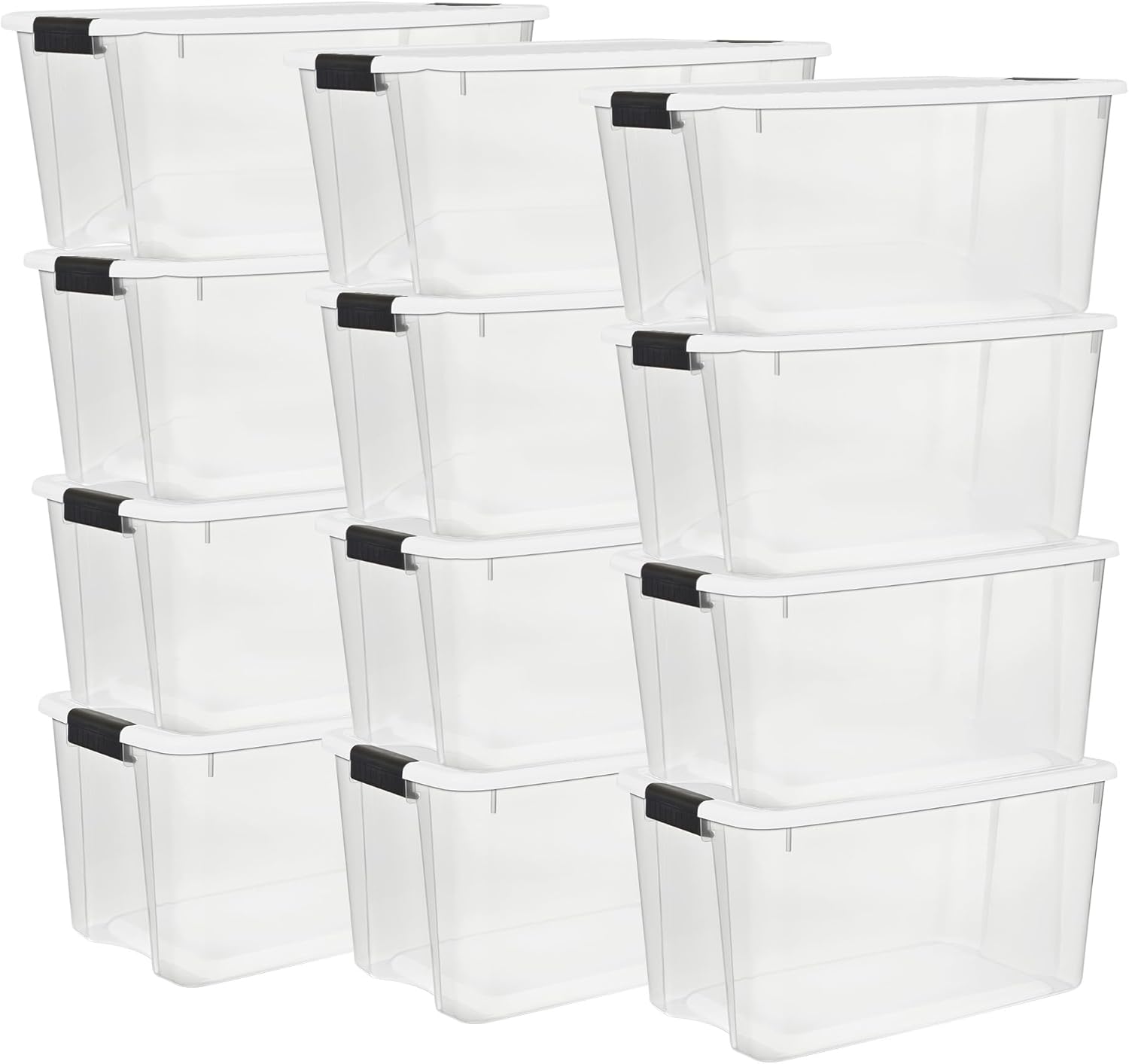 Sterilite 12-Pack Ultra Latching Box, Storage Bins with Lids, Clear Plastic, 70 Quart - Heavy-Duty