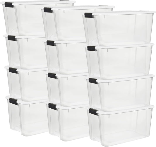 Sterilite 12-Pack Ultra Latching Box, Storage Bins with Lids, Clear Plastic, 70 Quart - Heavy-Duty