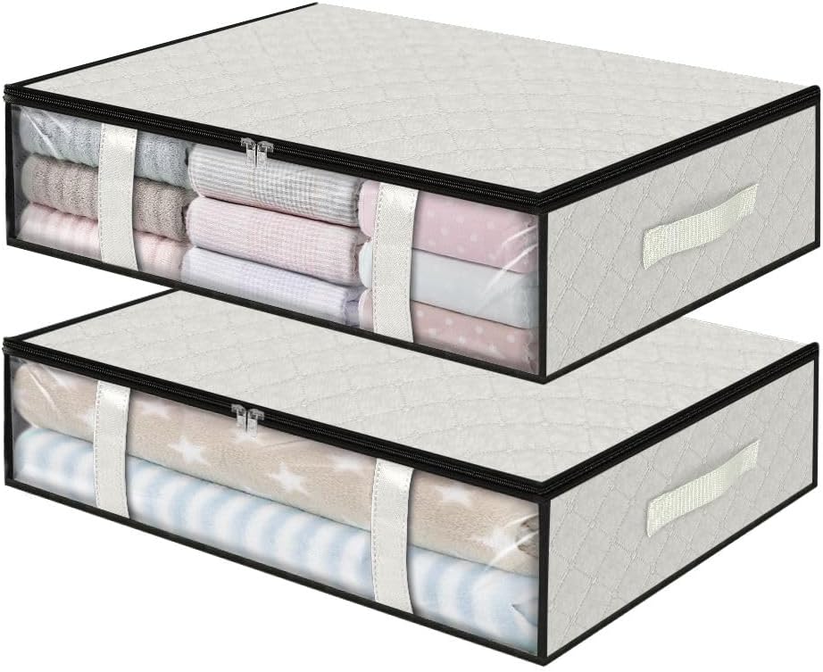 StorageRight Under Bed Storage Bins, 2-Pack 40L Foldable Fabric Storage Bags with Transparent