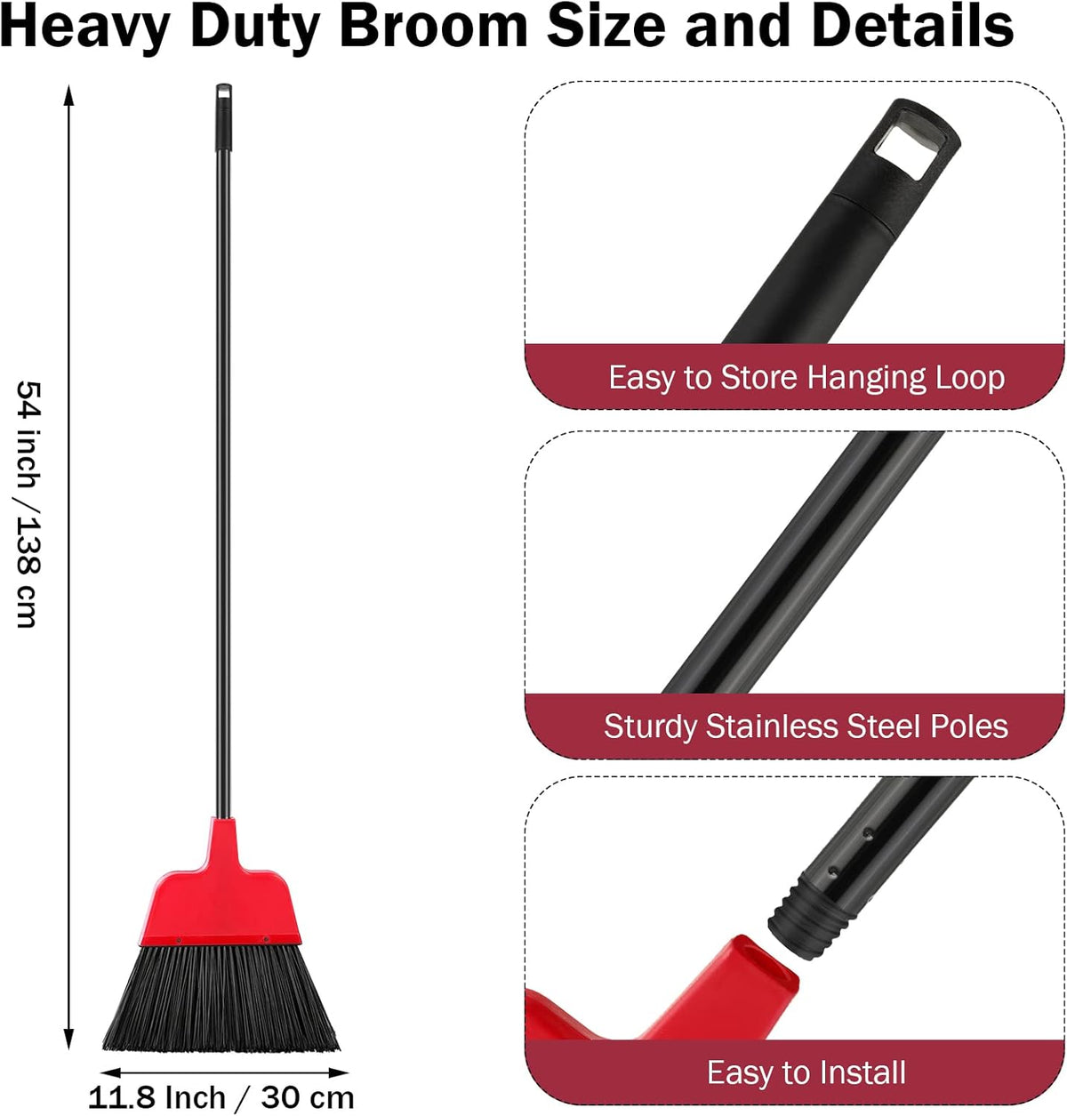 8 Pcs Outdoor Broom for Floor Cleaning 54 Inch Commercial Heavy Duty Broom Long Handle Kitchen