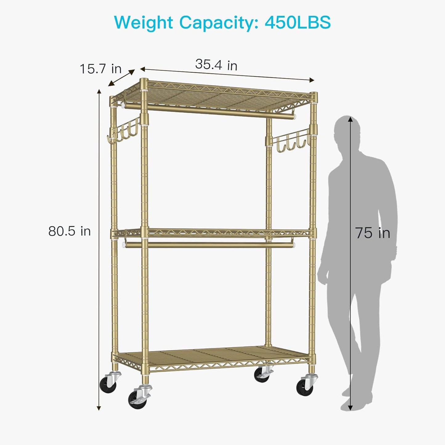 FUTASSI P1 Rolling Clothes Rack, Movable Metal Garment Closet Organizer with Lockable Wheels