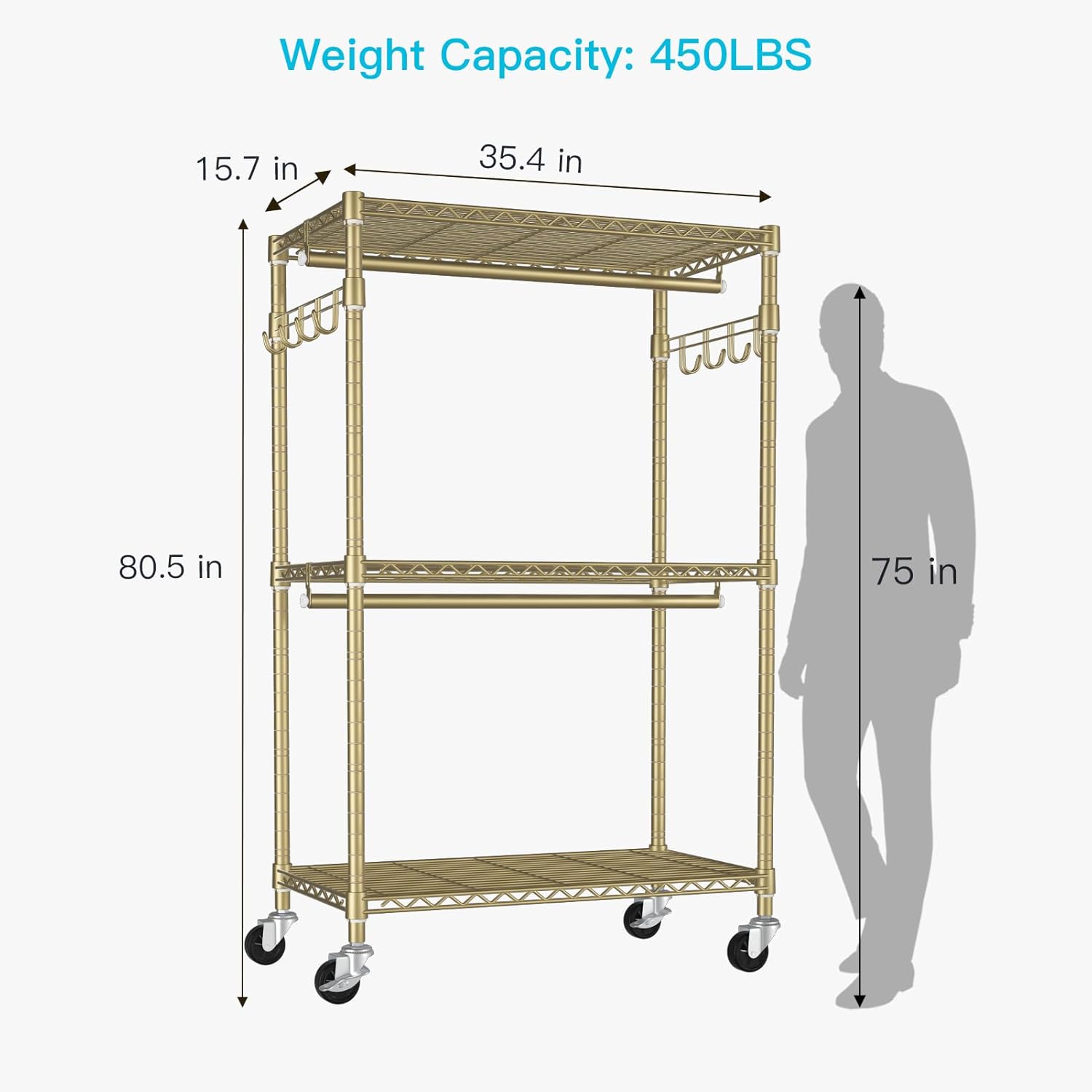 FUTASSI P1 Rolling Clothes Rack, Movable Metal Garment Closet Organizer with Lockable Wheels