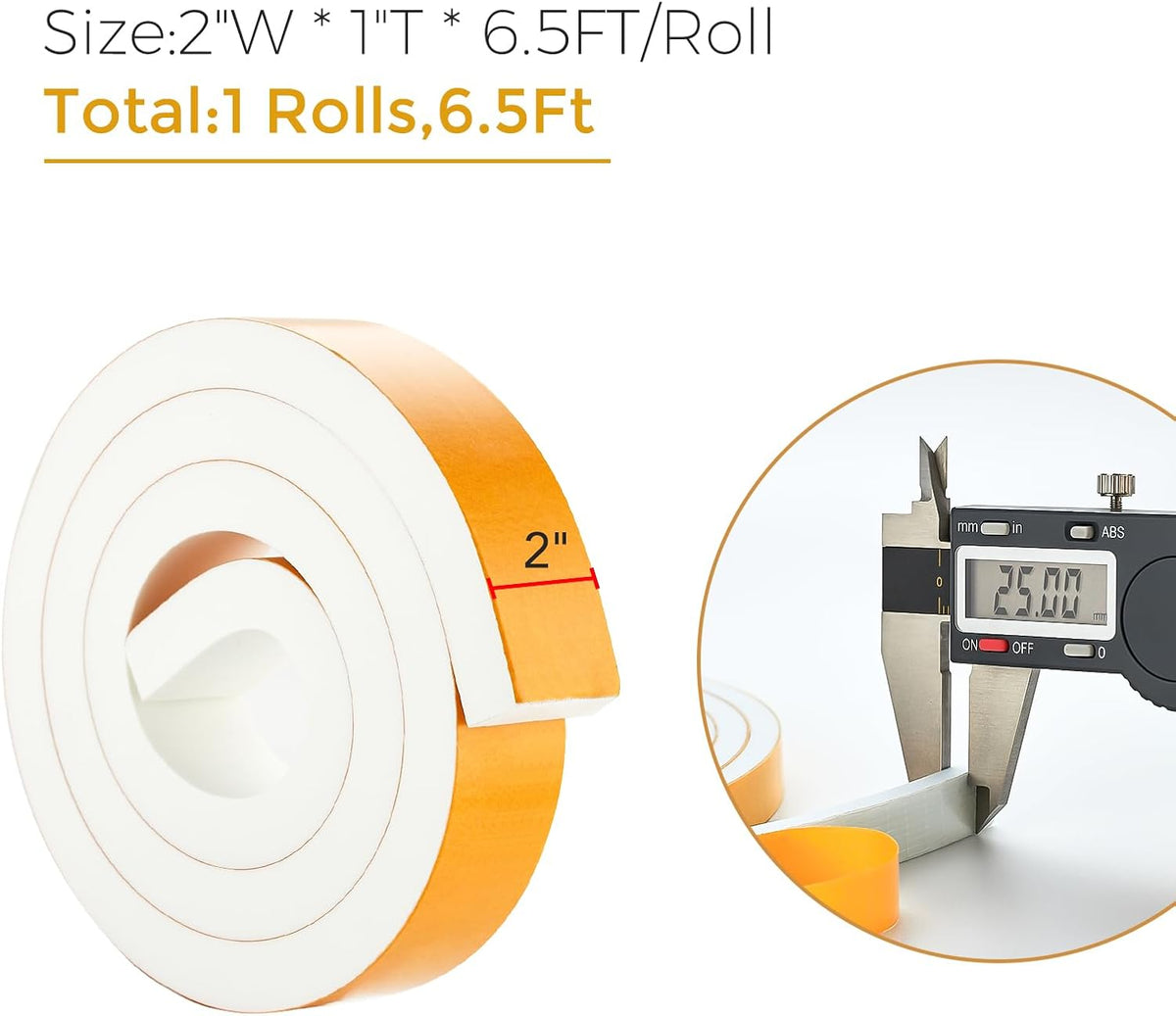 6.5 Feet Weather Stripping Door Seal, 2" Wide X 1" Thick Door Seal Strip High Density Foam Tape