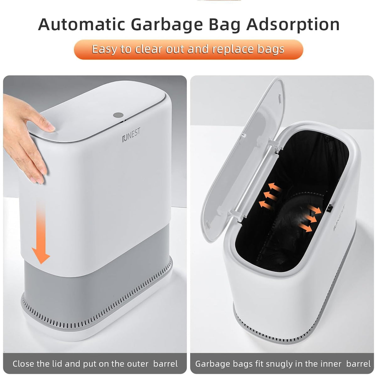 funest Bathroom Trash Can, 3.3 Gallon Slim Trash Can with Lid, Adsorption Garbage Can with