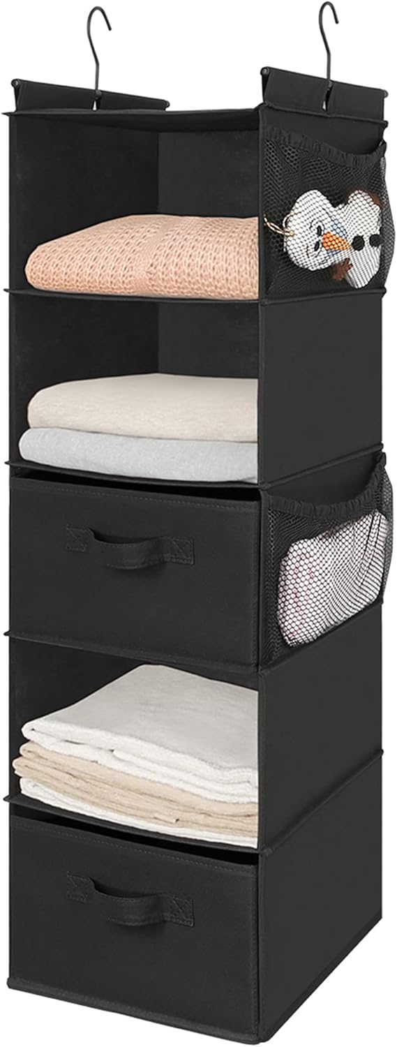 MAX Houser 5 Tier Shelf Hanging Closet Organizer, Cloth Hanging Shelf with 2 Sturdy Hooks for