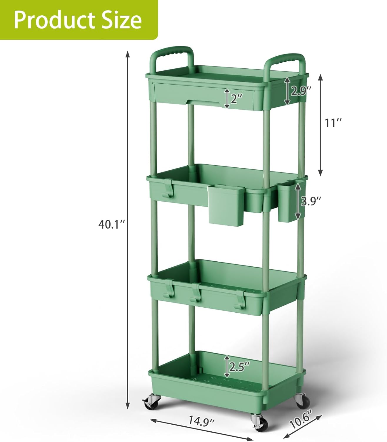 4 Tier Rolling Cart Organizer,Art Craft Diaper Bedside Snack Laundry Room Bathroom Organizer Narrow
