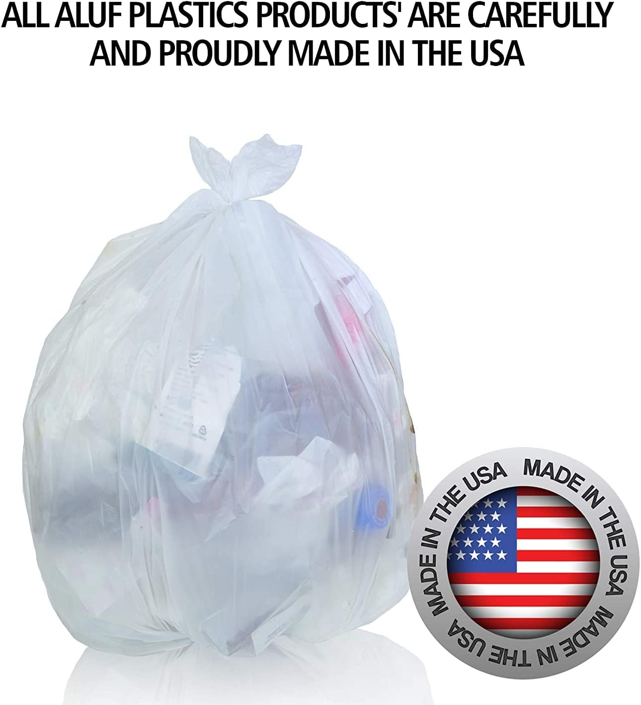 Aluf Plastics High Density Trash Bags, 10 Gallon, 1000 Count, 6 Micron (eq), 24" x 24", Clear, for